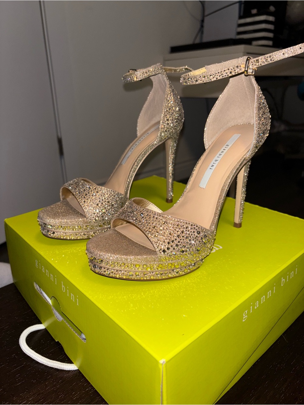 Gianni Bini Silver Rhinestone Platform Ankle-Strap Heels - Picture 3 of 8